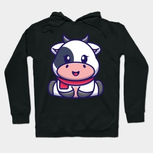 Cute baby cow sitting cartoon illustration Hoodie